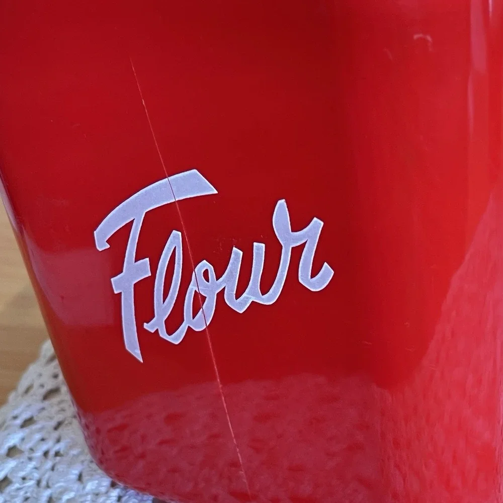 VTG Red Lustro Ware Canister Set MCM Plastic Flour Tea Coffee 1950s Display READ